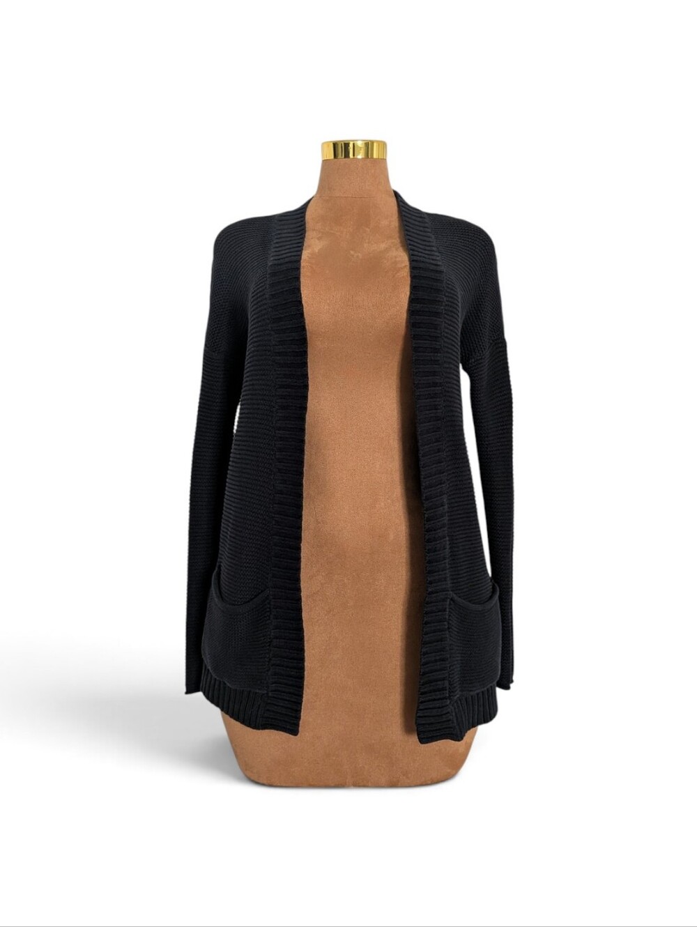 Express Black Long Open-Front Knit Cardigan